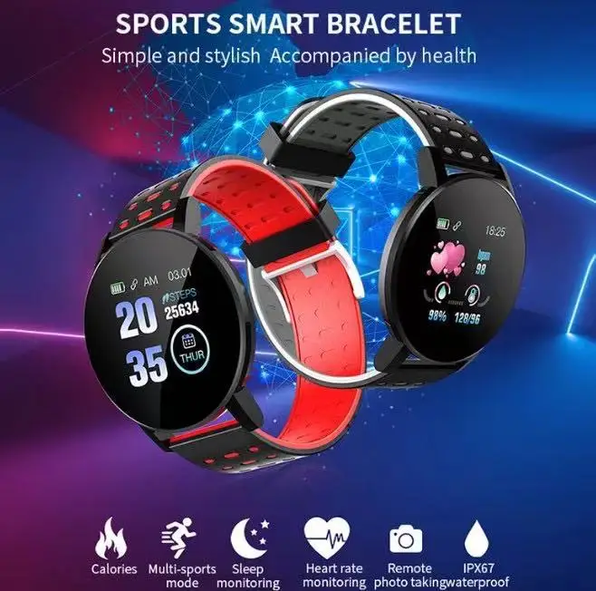 The new 119plus smart bracelet sports step-by-step heart rate bracelet factory spot two-color strap.