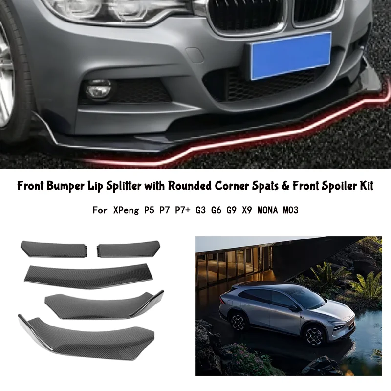 5-Segment Adjustable Front Bumper Lip Splitter Body Kit For XPeng P5 P7 P7+ G3 G6 G9 X9 MONA M03