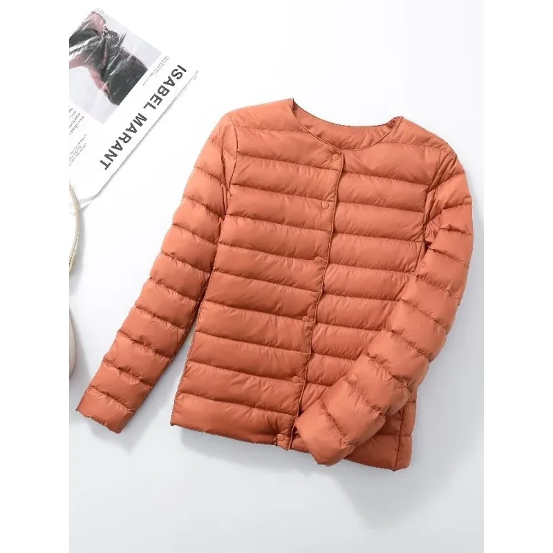 الخريف أزياء النسيج سترة خفيفة الإناث خفيفة للغاية أسفل سترة المرأة ضئيلة سترة واقية دون طوق معطف المرأة خفيفة الوزن