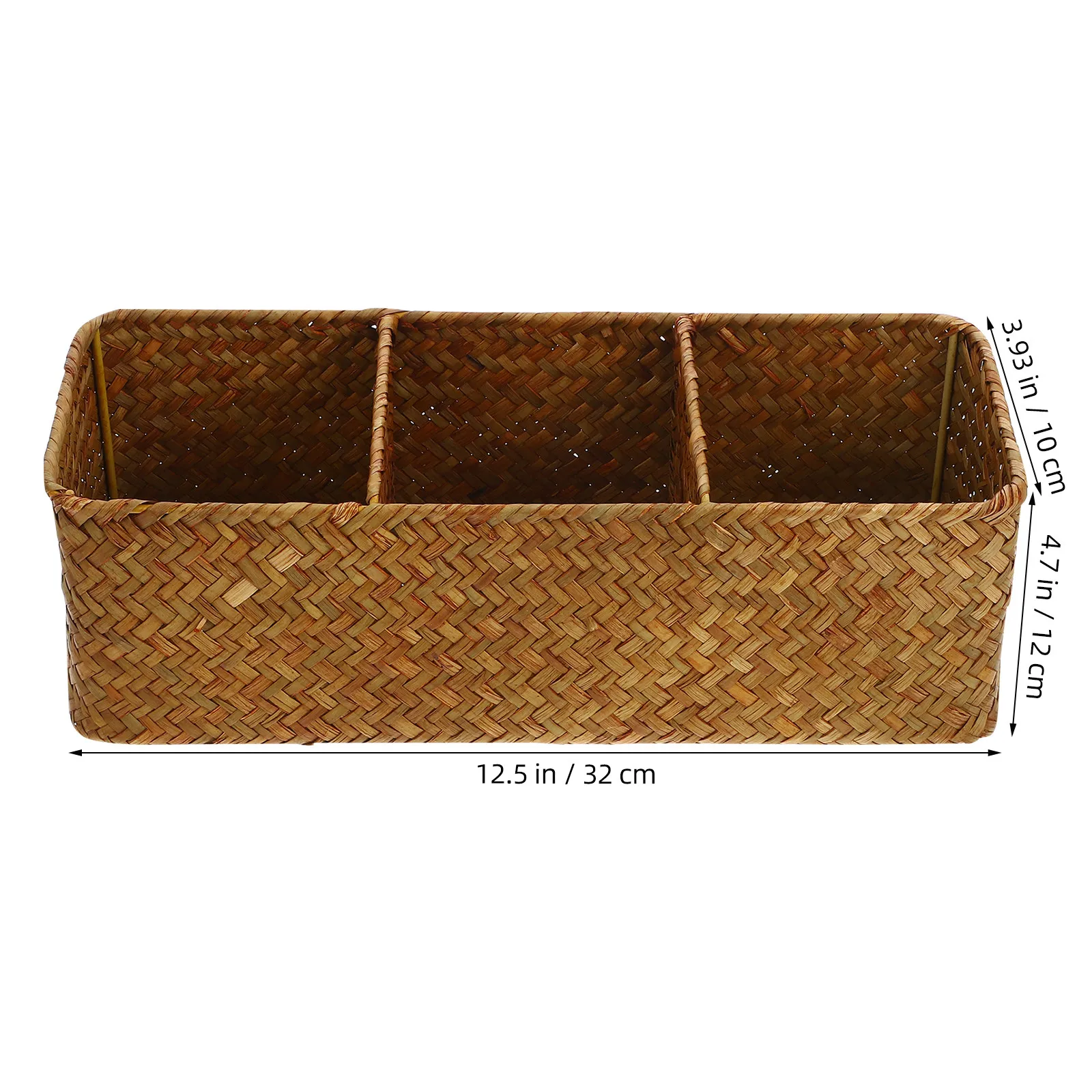 3-Compartment Woven Desktop Storage Box Sundries Organizer Basket Remote Controller Holder Storage Organizer
