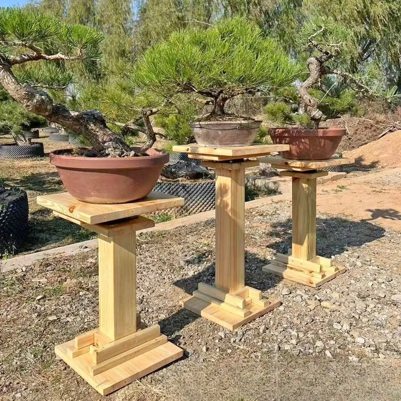 Solid Wood Bonsai Stand, Rotating 360° Plant Display Turntable, Weatherproof Outdoor Wooden Pedestal for Bonsai, Garden Shelf