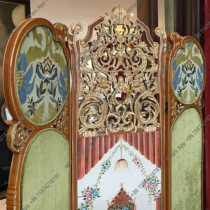 X69 European Screen Neoclassical Beech Double-sided Large Carving Hand-painted Gold Foil Craft Villa Hotel