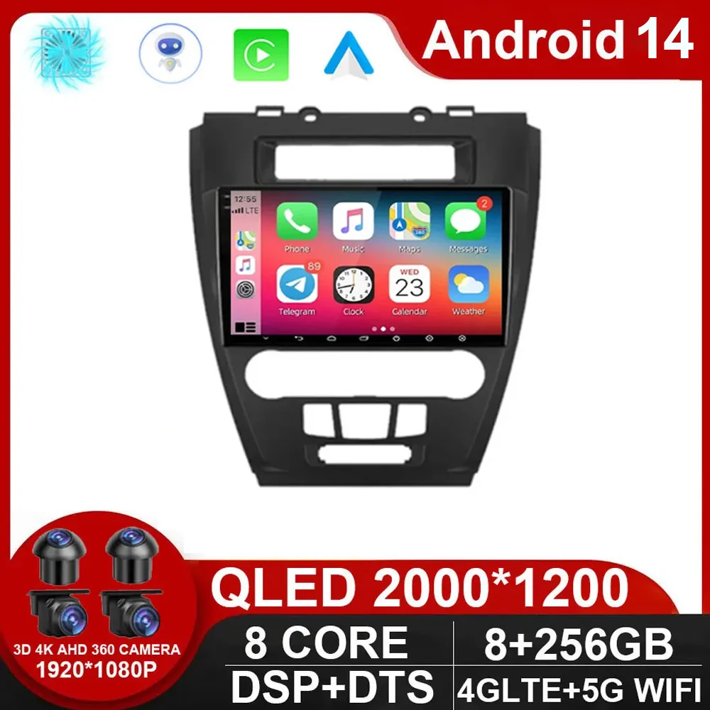 

Radio Android 14 For FORD FUSION MONDEO MUSTANG 2009 - 2012 Multimedia Automotiva Carplay Wireless Auto 5G DVD Wifi DSP BT