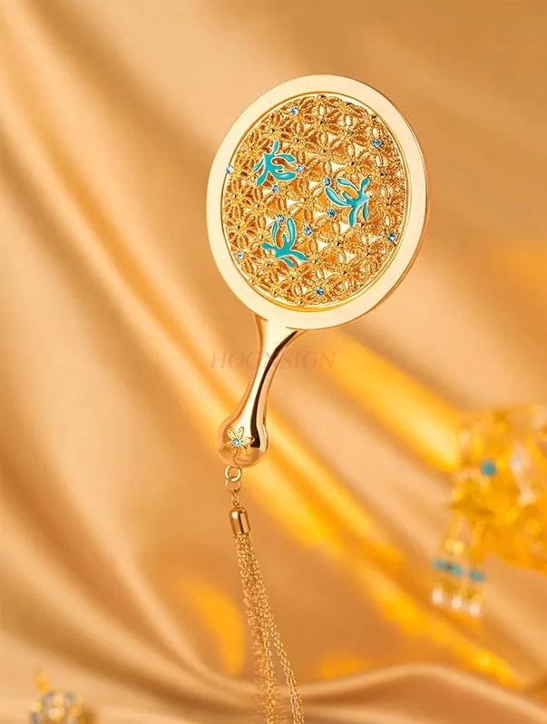 Miroir à poignée de sac à fleurs, petit miroir de maquillage Portable