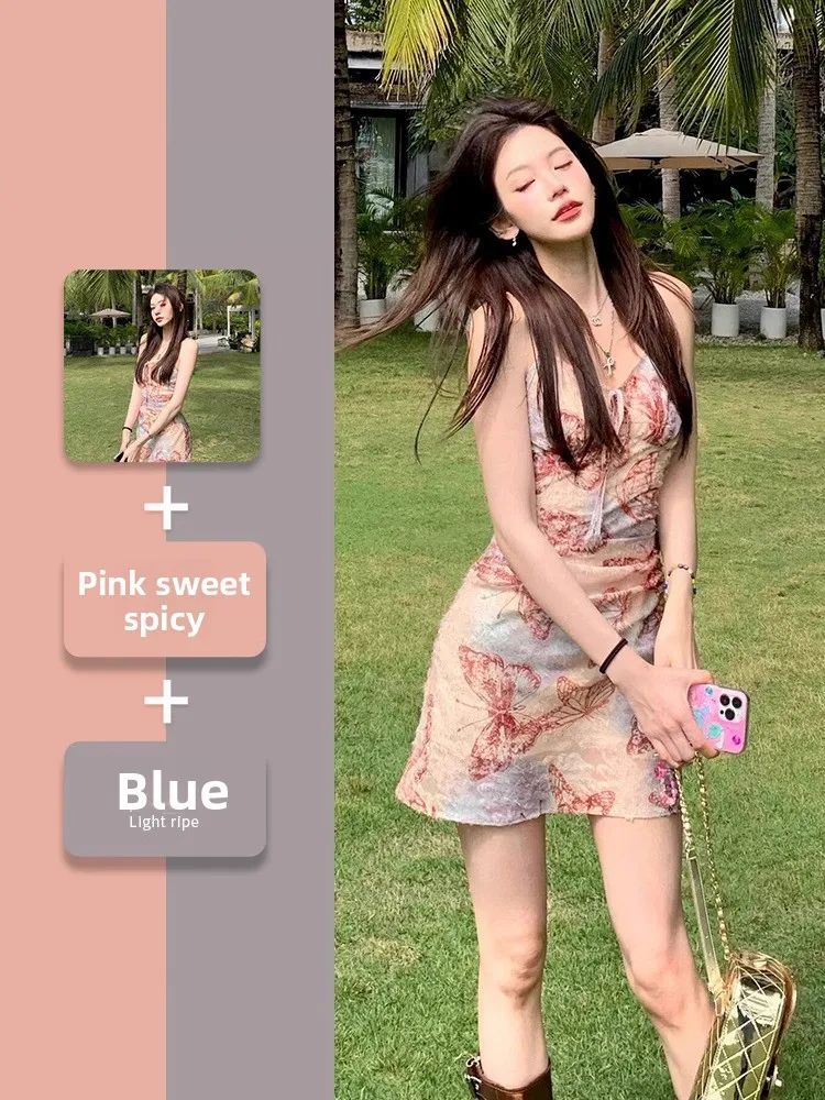 夏らしい花柄、女性らしい甘い雰囲気の和風ビーチウェア、デザインセンセーション、ムードドレッシーなカジュアルVネックAライン...