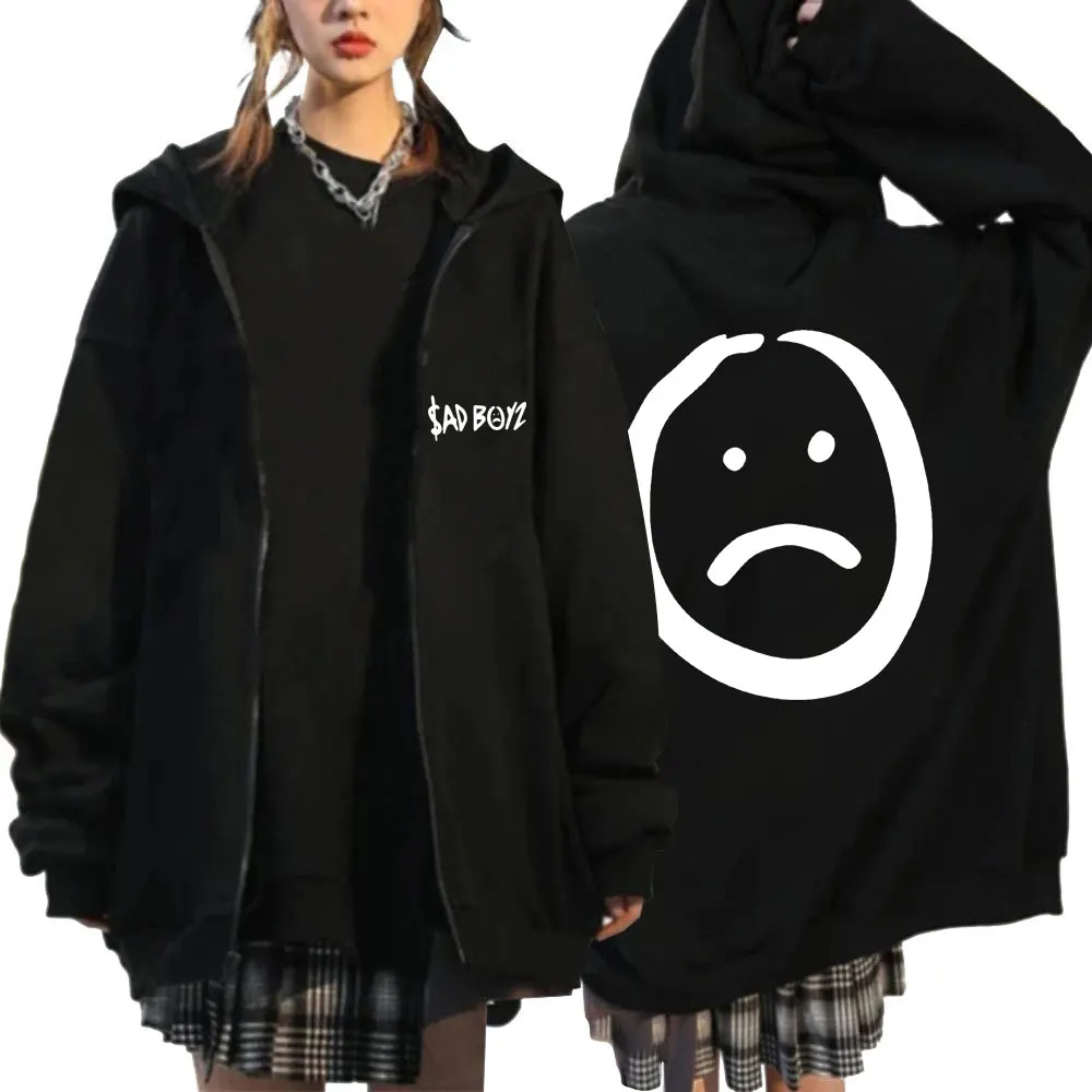 Junior H Sad Boyz Print Zipper Hoodie Trendy Harajuku Hip Hop Oversized Sportwear Men Women Casual Fleece Coats Streetwear Gifts