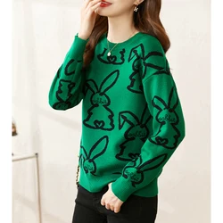 Vimly 2023 Spring New In Sweater for Women Cute Rabbit Round Neck Long Sleeve Loose Fit Warm Winter Pullovers Knit Tops 71308