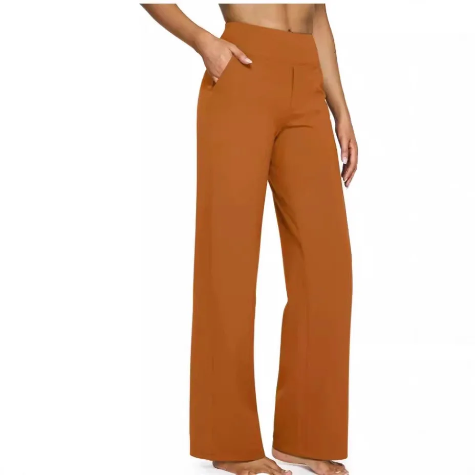 High Waist Straight Leg Yoga Pants Casual Cross-Border Sale New Model 2024 Women's Fashion Commute Style Trousers with Pockets