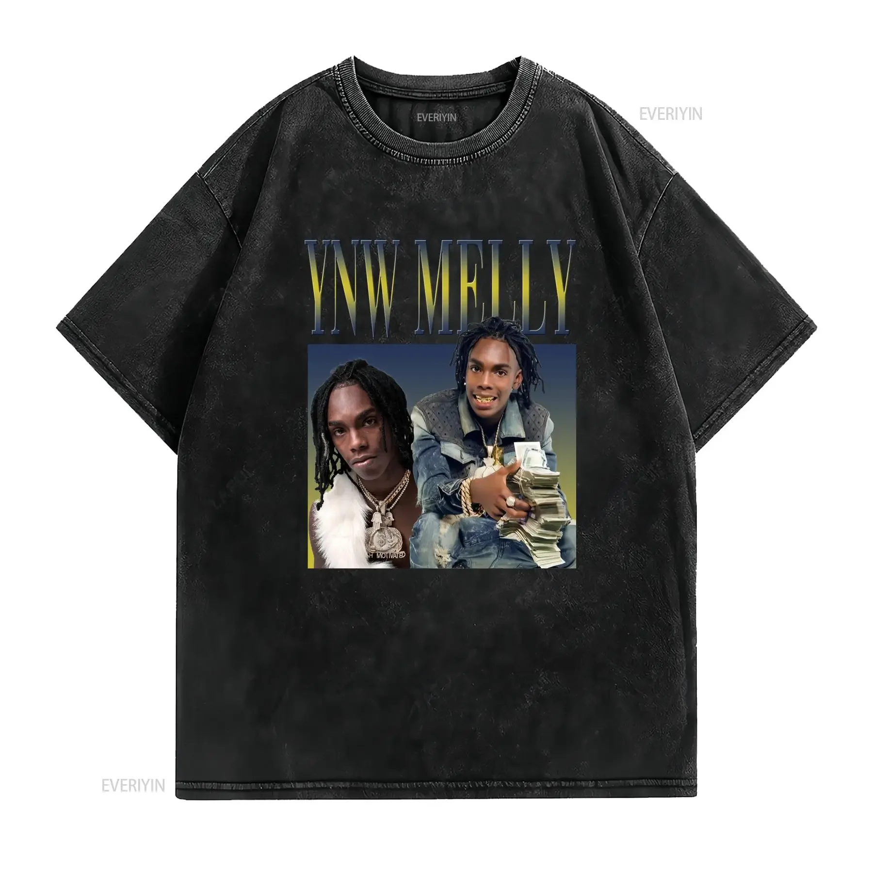 Ynw Melly تي شيرت عتيق 90s تصميم مستوحى عتيق مغسول أوم جرافيك ممتد موضة أنيقة ناعمة متعددة الاستخدامات ملابس الشارع