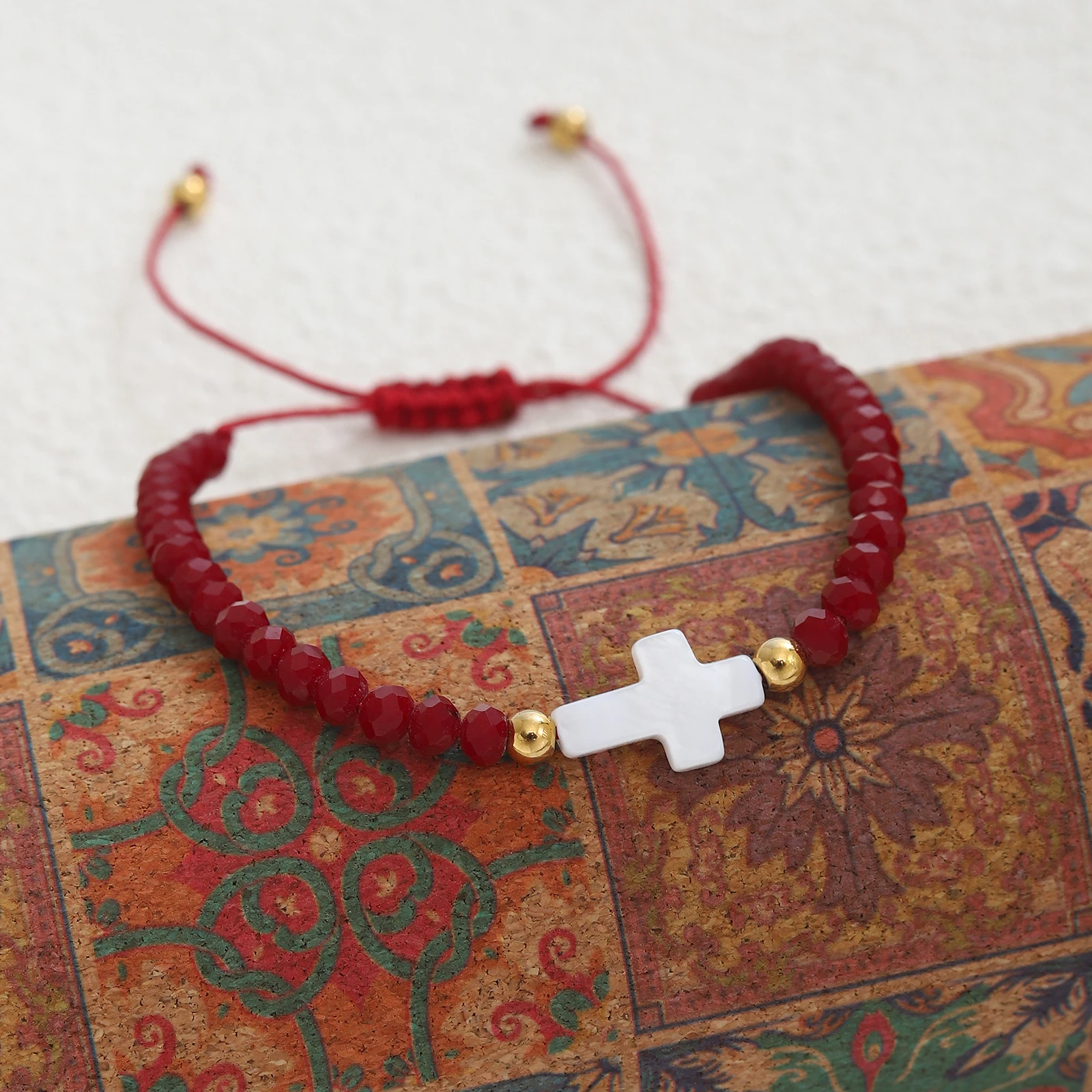 الصليب حبة سوار للنساء قابل للتعديل سلسلة مسيحية دينية متعددة الأوجه خرز كريستالي أساور المعمودية هدية مجوهرات #4