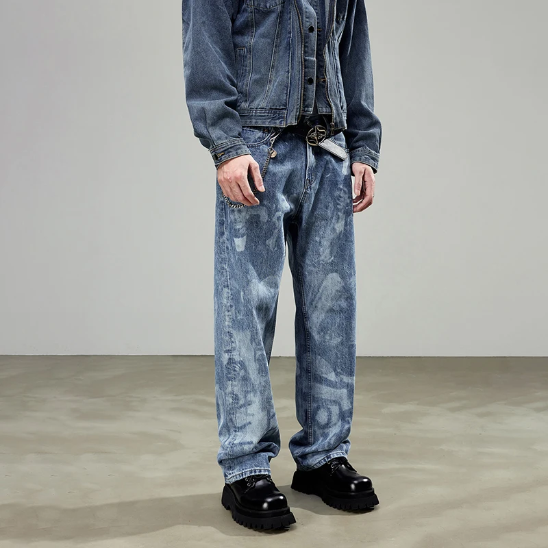 

JK9237 New tide brand street American hip-hop style loose washed wide-leg jeans men's niche casual trousers