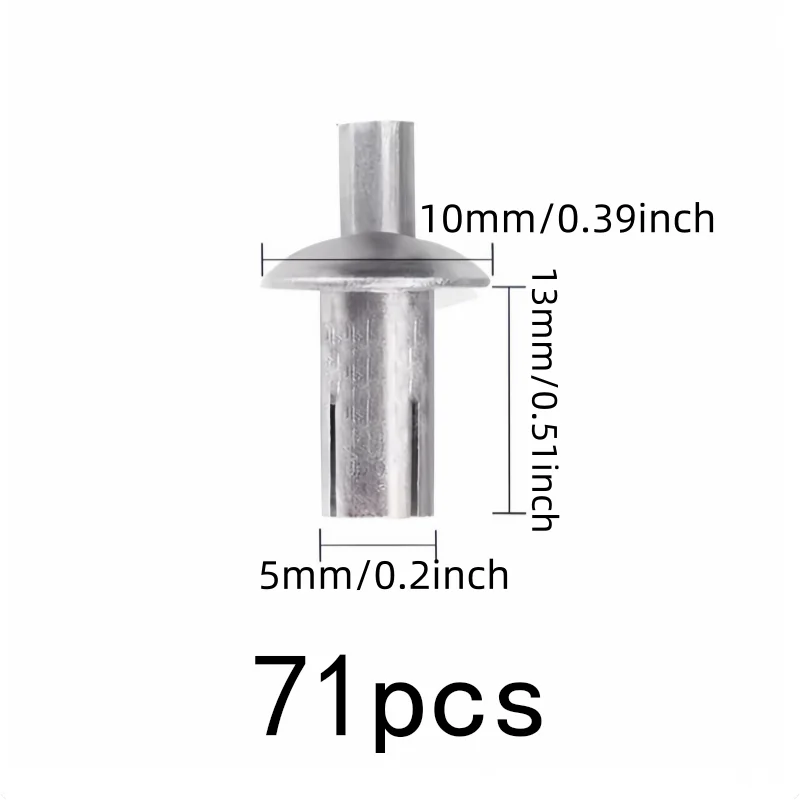 71 pcs 5*13mm No Special Tools Required Blind Hammer Rivets, great for Daily DIY Projects, Expansion Lock Design