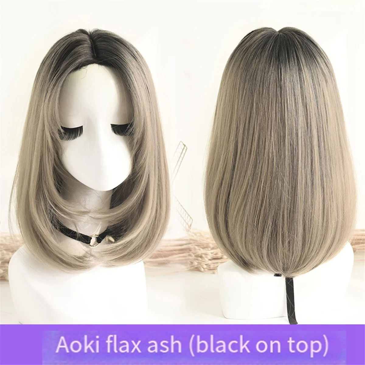 باروكة بوب للنساء، باروكة بوب قصيرة ذات مظهر طبيعي، باروكة قصيرة مستقيمة للإصدارات الكورية اليومية باللون الرمادي