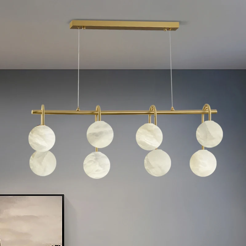 

REVEN Modern Nordic Gold Marble Ceiling Light Dimmable Chandelier Rectangle Pendant Lamp for Living Room Bedroom lustre