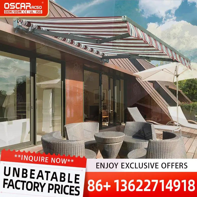 Large Outdoor Aluminum LED Light Motorized  Remote Controlled Fabric Roof Sunshade Suitable for Gardens Patios Decks  Retractabl