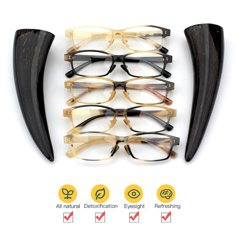 2024 Newest Trendy Designed Unique Handmade  Light Small Square Pure Natural Horn Glasses For Men Women