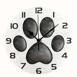 Black Cute Dog Paw Round Wall Clock, Silent Non Ticking Oil Painting Home Office School Decorative Clock Art