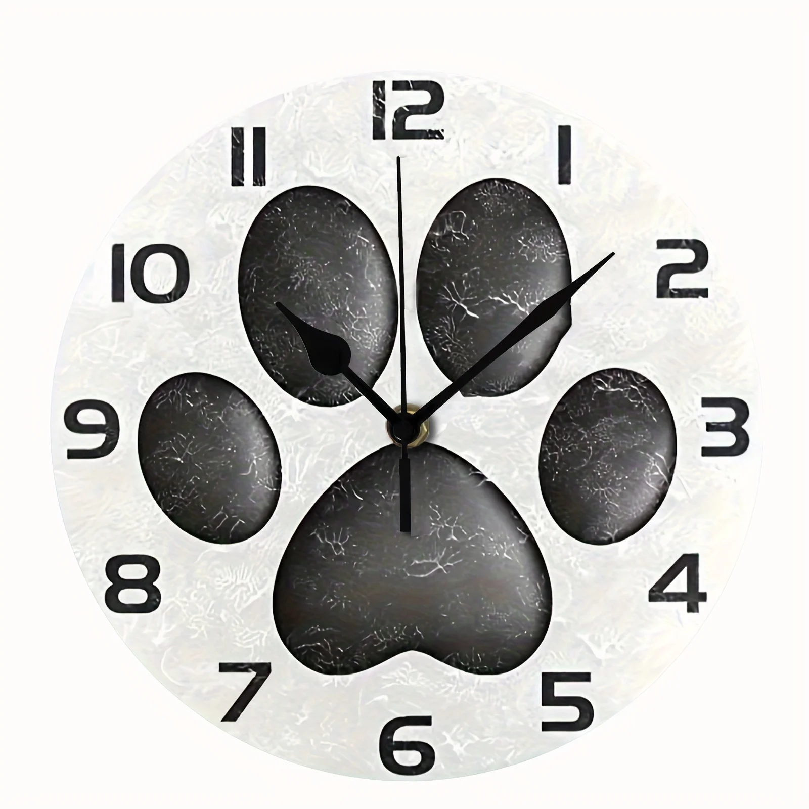 Black Cute Dog Paw Round Wall Clock, Silent Non Ticking Oil Painting Home Office School Decorative Clock Art