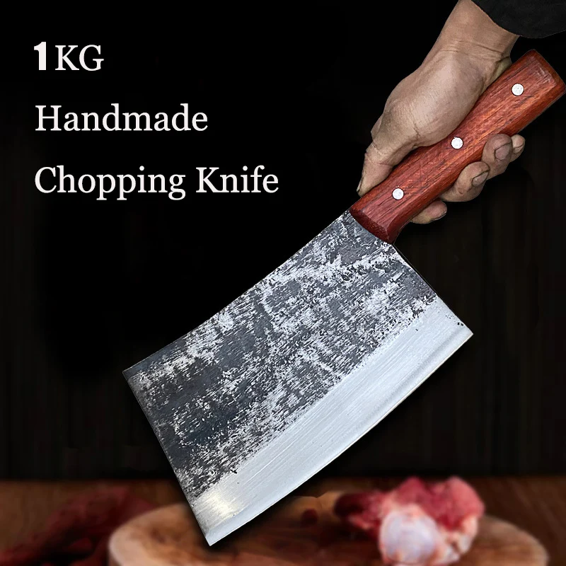 1 KG Heavy Chopping Knife High Hardness 58HRC Chopper Bone Cutting Knife Big Bone Chopping Knives Cleaver Wood Handle Handmade