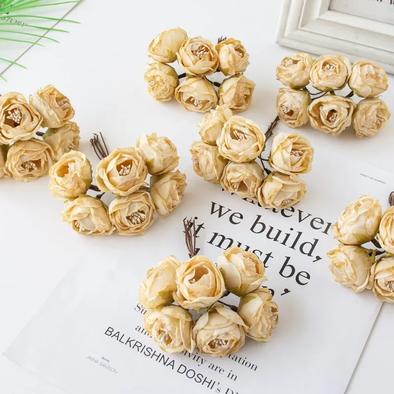 6 Stück Künstliche Blumen, Kunstseidenrosen mit Staubgefäßen für Weihnachtsgirlanden, Heimdekoration, Blumentöpfe, Hochzeitsbogen-Dekoration – Detail 10