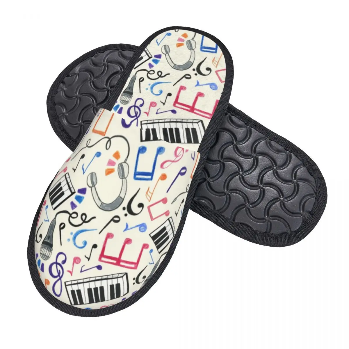 Custom Musical Piano Music Notes Memory Foam Slippers Women Comfy Warm House Slippers