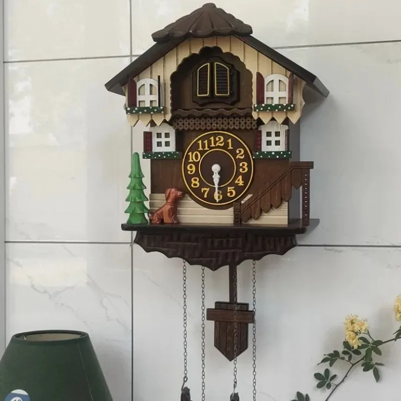 Nordic Creative Countryside Cuckoo Clock Chime Pendulum Children's Room Wall Clocks Hollowed Pointer Hand Carved Home Decor