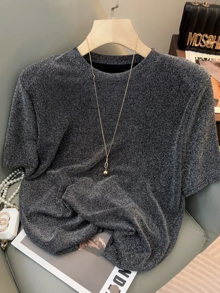 

plus Size Women's T-Shirt round Neck Short Sleeve Loose Casual Grey Top for Summer Comfortable plus Size Inner Wear Korean Style