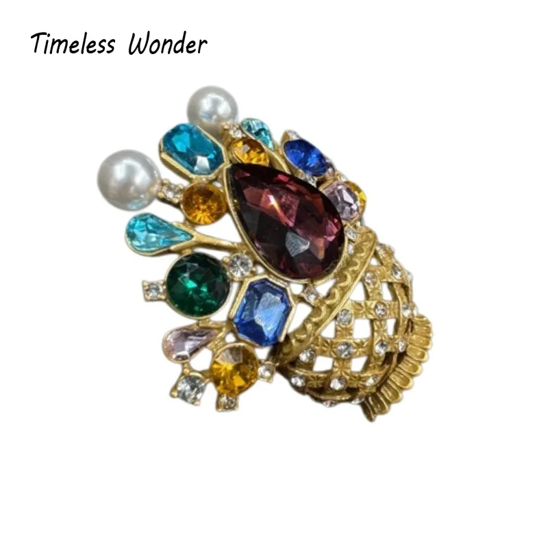 Timeless Wonder Fancy Crystal Zircon Basket Brooch Pins for Women Designer Jewelry Runway Top Gift Rare Trendy Classy 5255