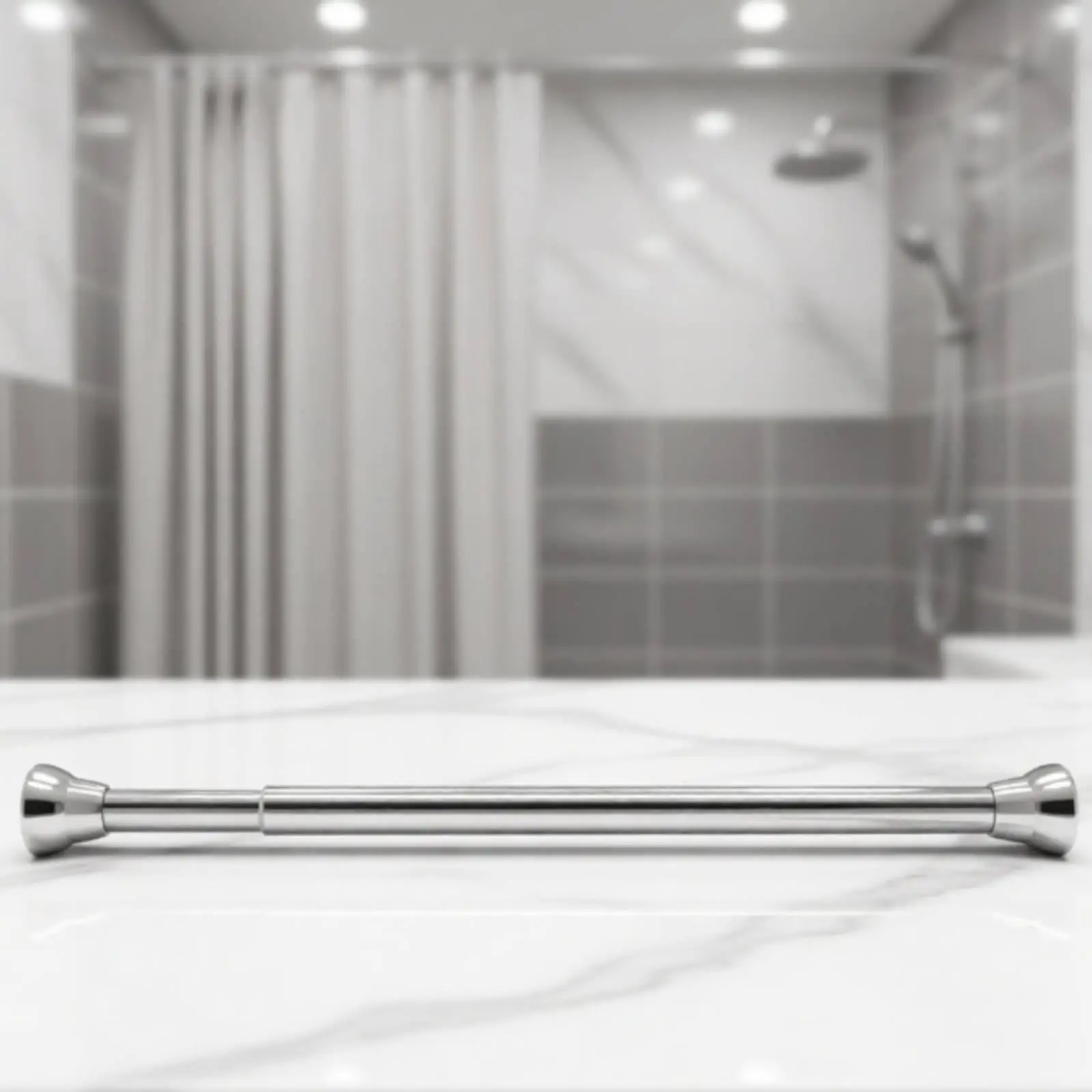 Stainless Steel Tension Curtain Rod No Drill Telescopic Adjustable Shower Rod for Bathroom Closet Extendable Spring Loaded