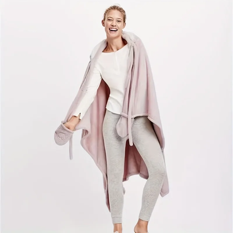 

1 шт., милое многоцелевое носимое шаль с кроличьими ушками, одеяло для дивана, офисное одеяло с капюшоном для сна