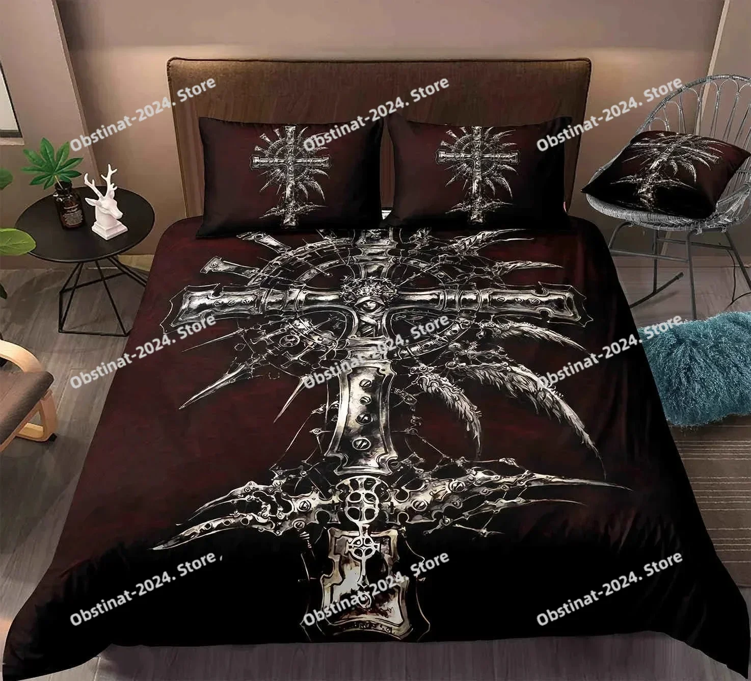 Jesus Cross Bedding Set KingQueen Size Christian Design Retro Quilt Cover for Men Teens Adult,Jesus Christ Believer Quilt Cover