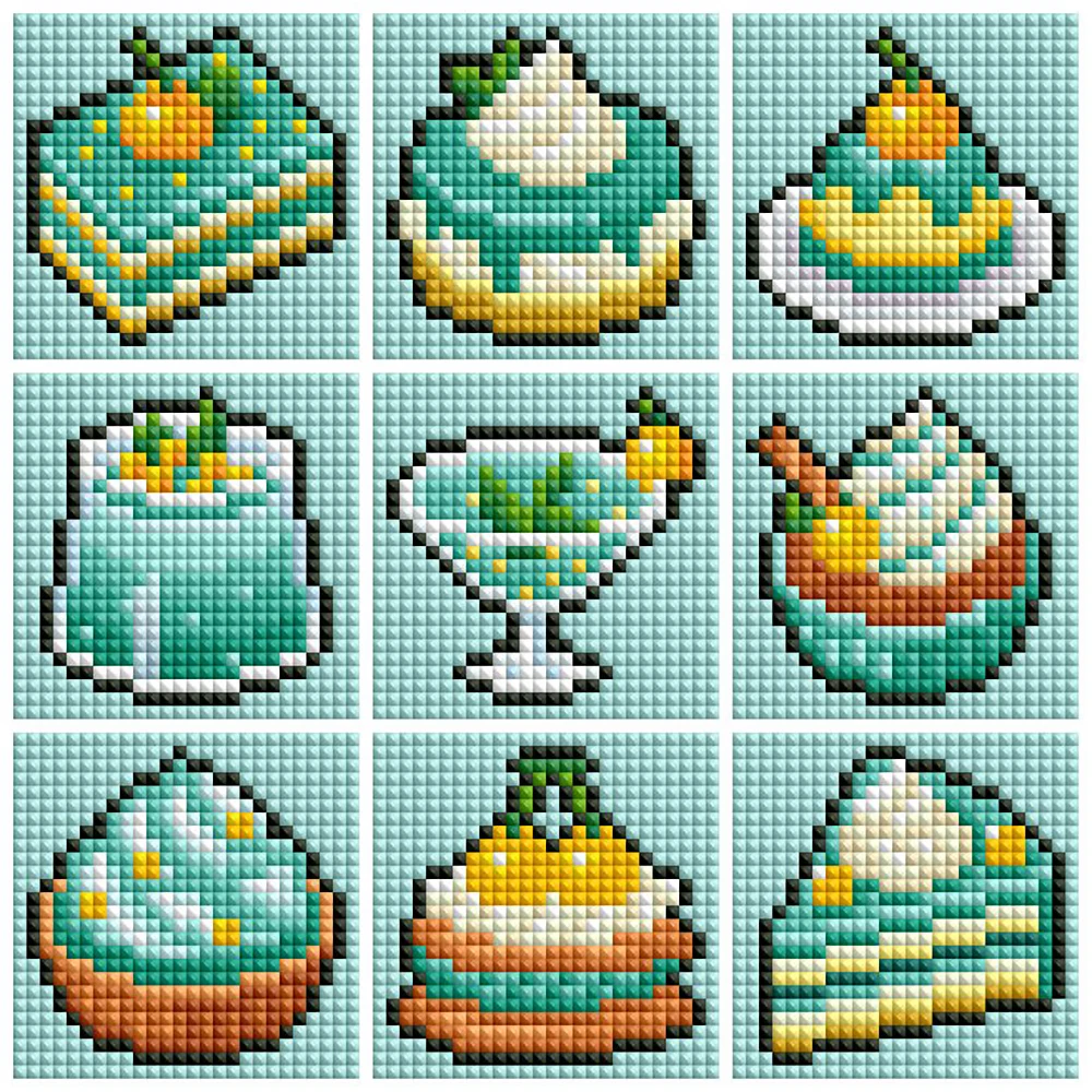 

Minigem®: Mint Desserts 6.4 cm × 6.4 cm 5D DIY Resin Square Diamond Painting Kit - 9-Piece Mini Sweet Treat Mosaic Set for Home