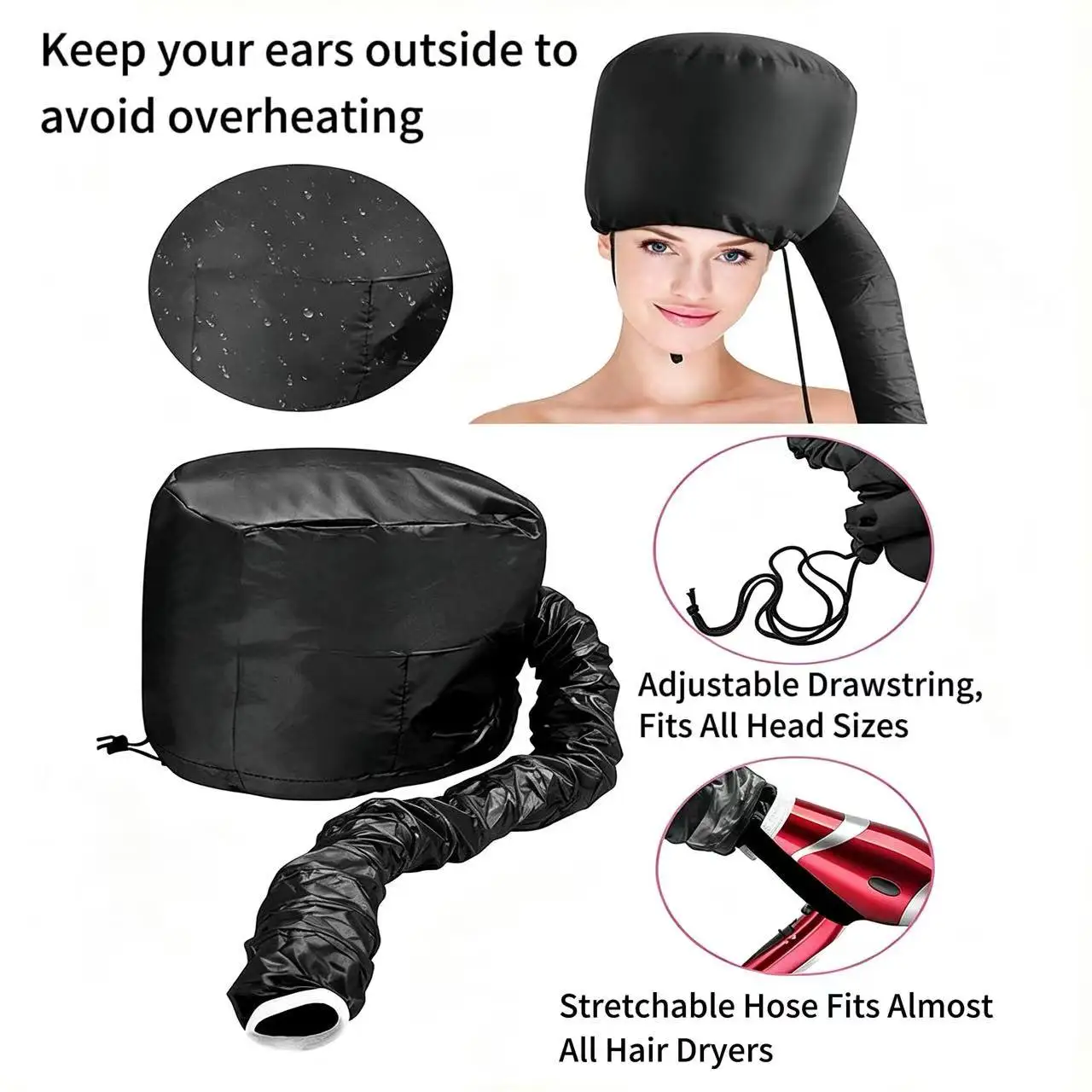 Salon-Grade Quick Dry Hair Cap, Adjustable Drawstring Hair Drying Hat, Flexible Hose, Efficient Hair Drying, Soft and Comfortabl