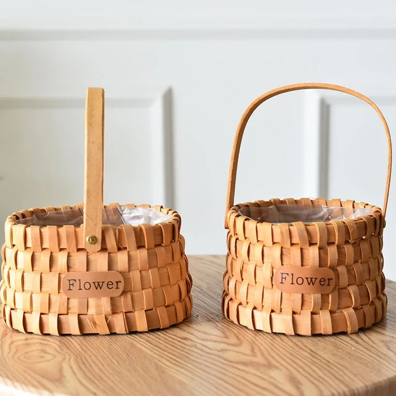 

Rural Baskets Rattan Weaving Hand-held Flowers Flower Arrangement Bamboo Weaving