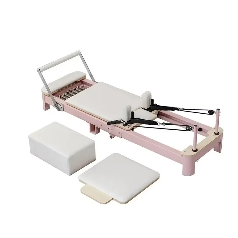 for Space-saving Aesthetic Pink Aluminum Folding Pilates Reformer for Private Coaching Studio