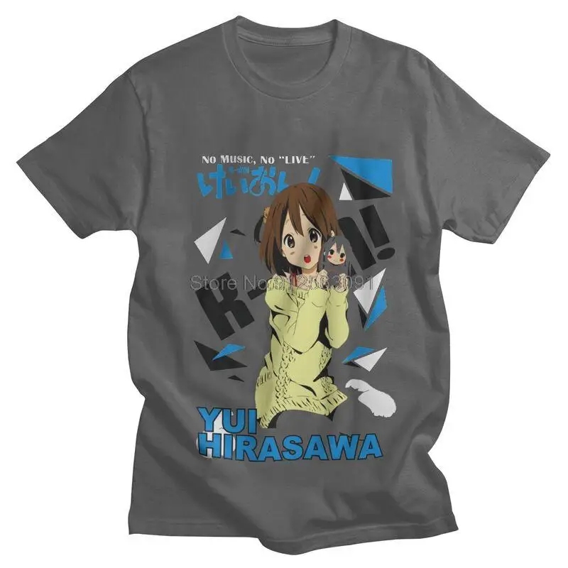 Yui Hirasawa K-ON تي شيرت الرجال 100% القطن طباعة تي شيرت مضحك التي شيرت اليابان الموسيقى أنيمي مانغا تيز توب Harajuku الشارع الشهير