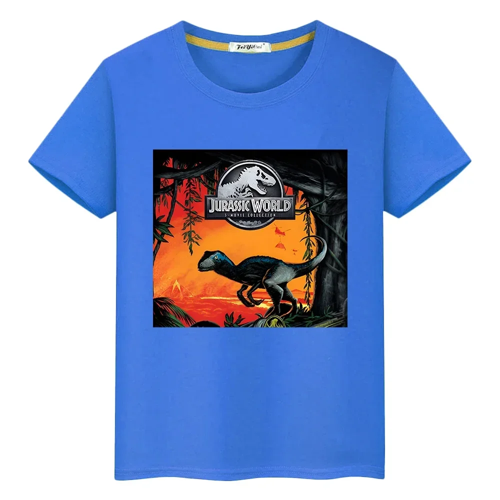 

Jurassic Park boy girl 100%Cotton Summer T-shirt Dinosaur Short Tops y2k one piece Kawaii Jurassic World Anime Tees kids clothes