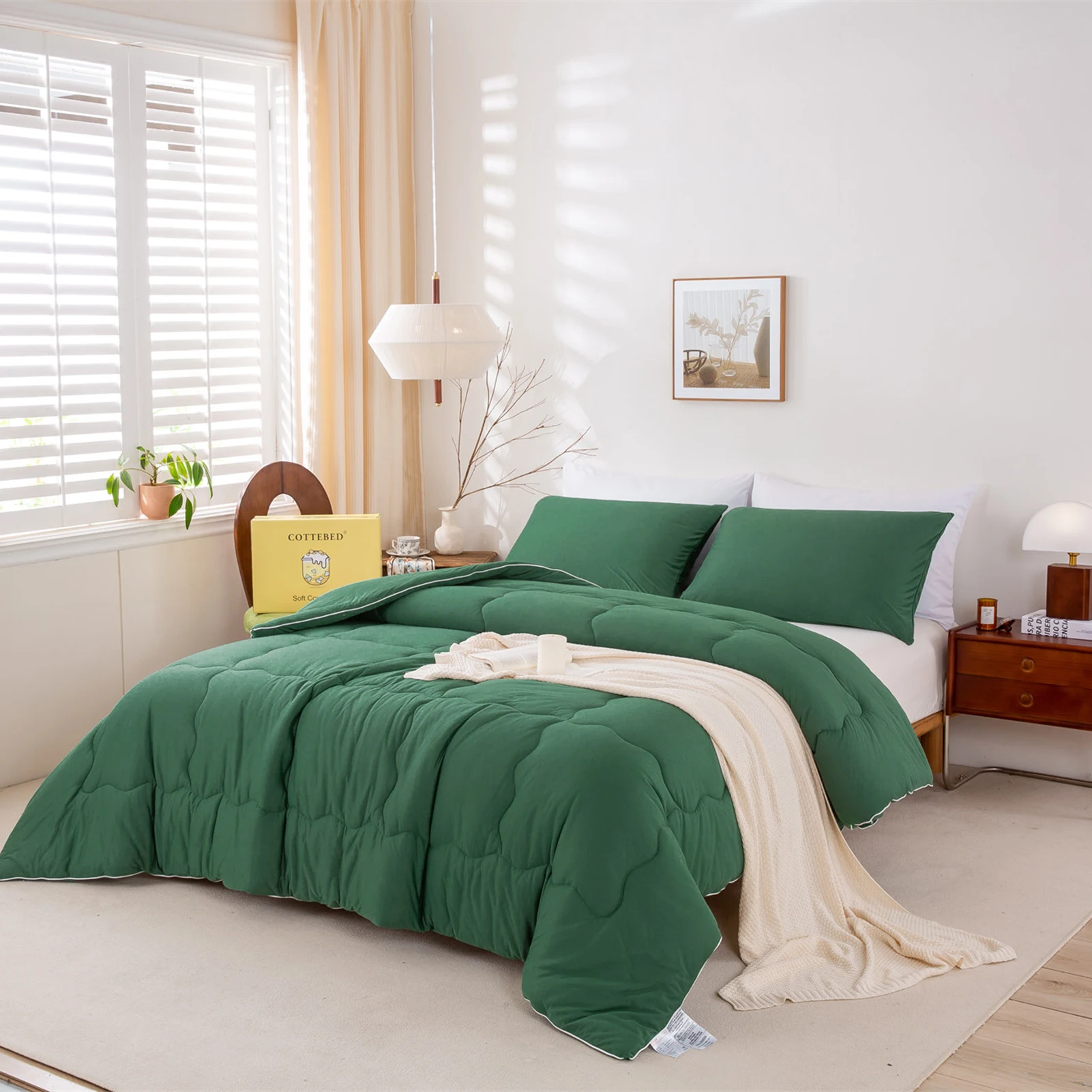 

Jersey Knit Cotton Cozy Fully Breathable Bedding All Season Use,Emerald Forest Green Jersey Knit Cotton comfort bedding sets.