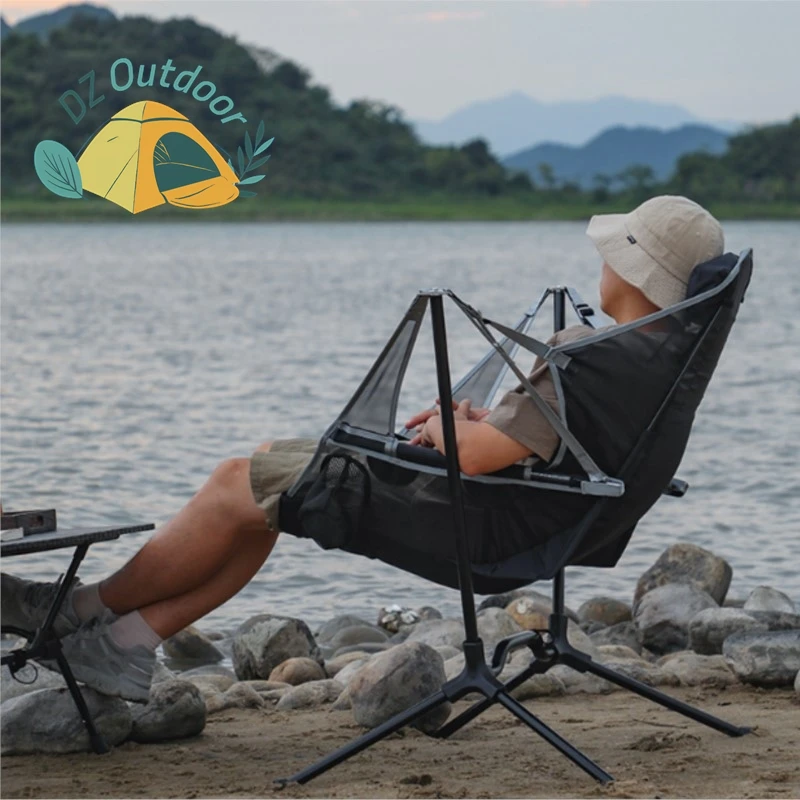 DZ mecedora plegable portátil para exteriores, silla con forma de luna de malla transpirable, silla plegable para pesca, Camping, playa, ocio, sillas al aire libre