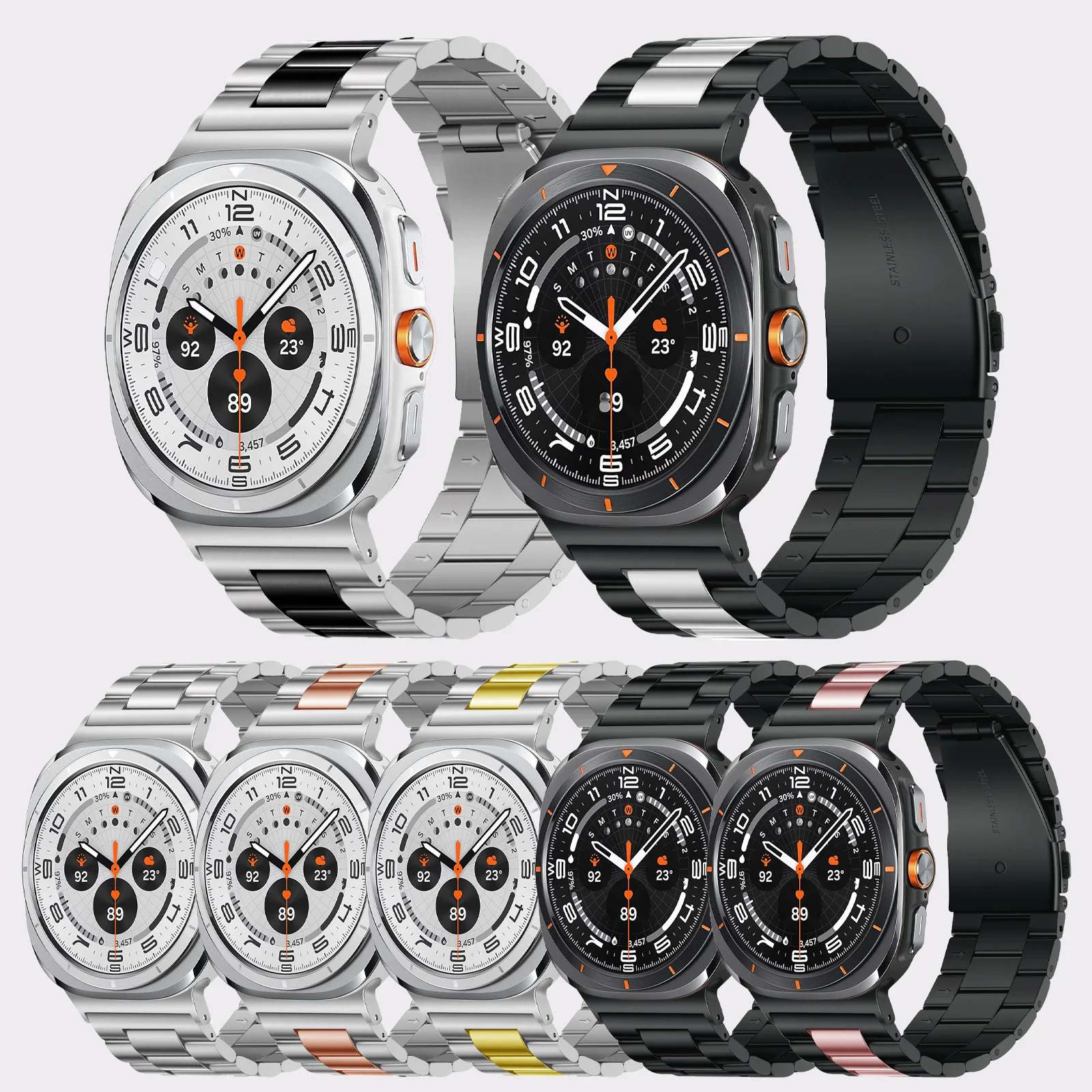 Stainless Steel Strap for Samsung Galaxy Watch 8 Three-bead Metal Strap Solid Stainless Steel Samsung Ultra Strap