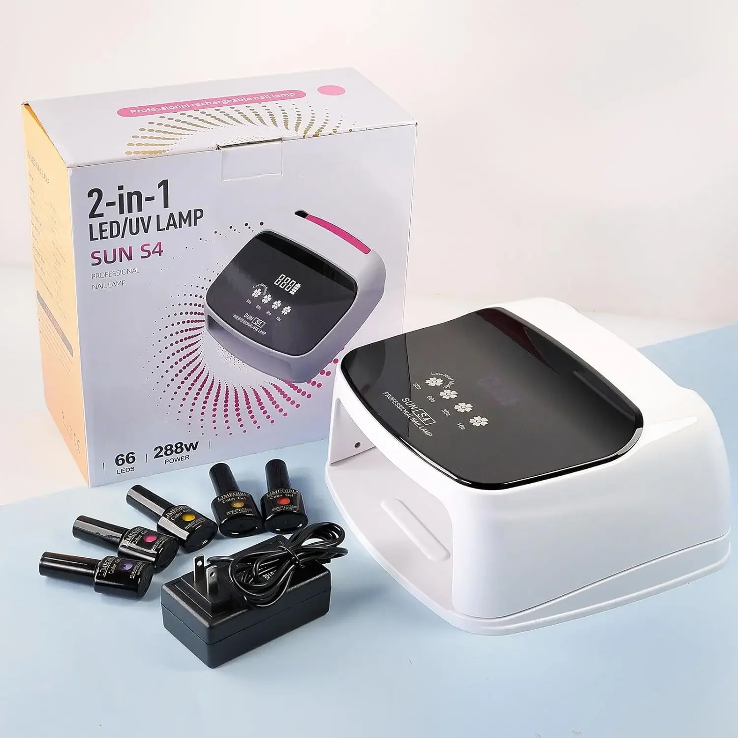 

288 Вт Беспроводная УФ-светодиодная лампа для ногтей 66LEDS Беспроводная сушилка для ногтей для отверждения всех гель-лаков с умным датчиком Перезаряжаемые салонные инструменты