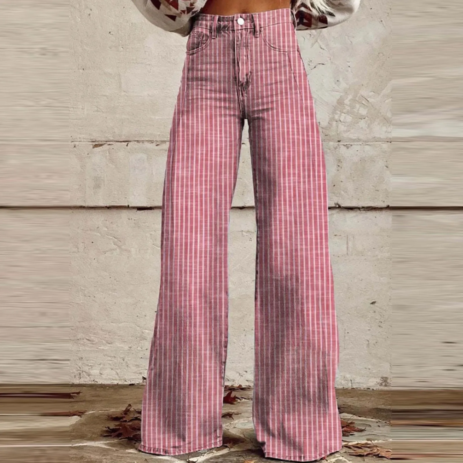 

Женские джинсы, модные модные цветные полосатые широкие брюки, прямые брюки для мытья полов, повседневные универсальные джинсовые брюки в уличном стиле