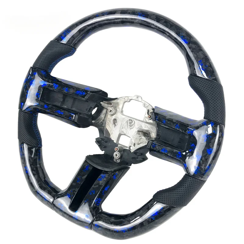 For Ford Mustang S550 2008-2014 Custom Perforated Leather Blue Powder Forged Carbon Fiber Steering Wheel