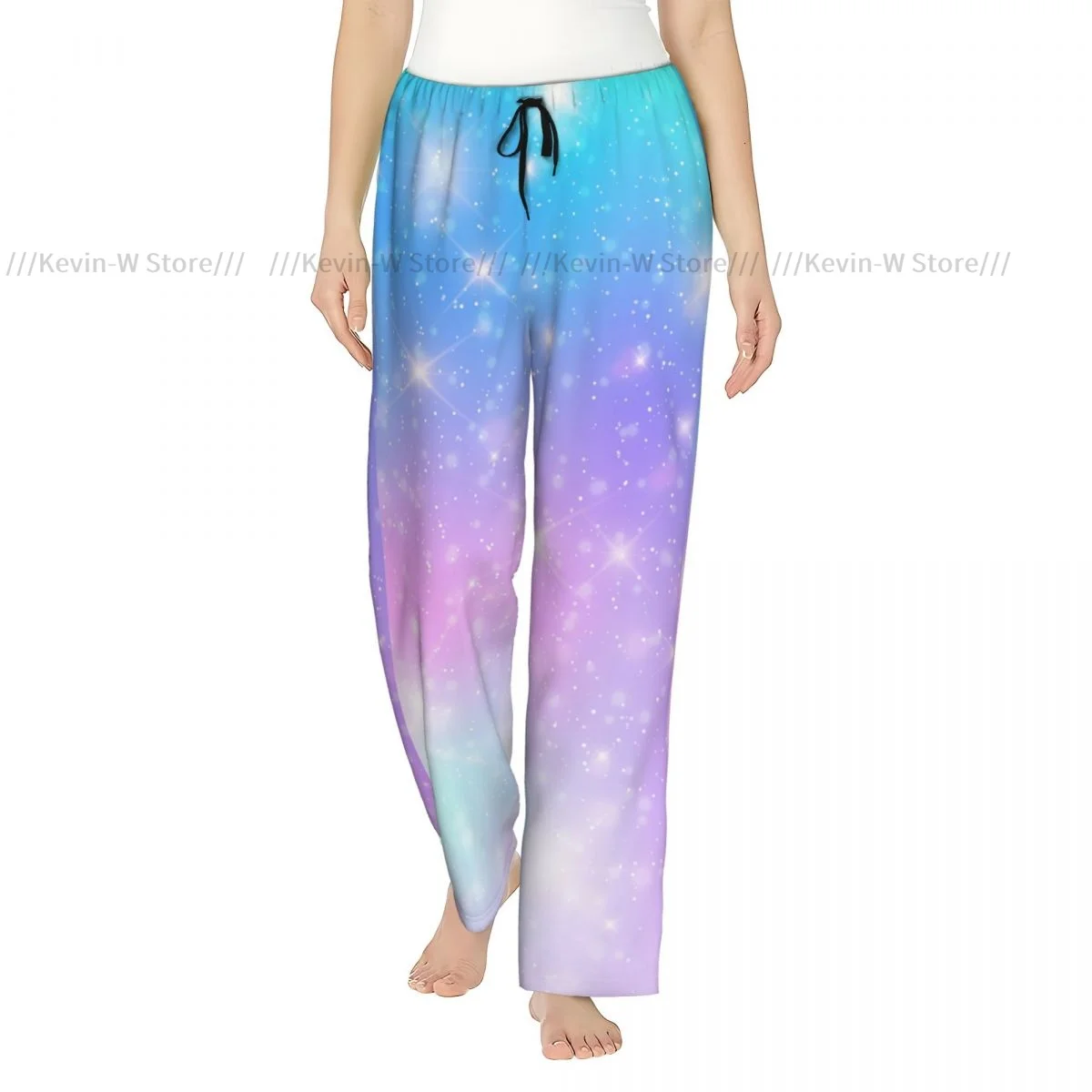 

Women Flannel Pajama Bottoms Soft Fleece Unicorn In Pastel Sky With Rainbow Sleep Pants with Drawstring Waist