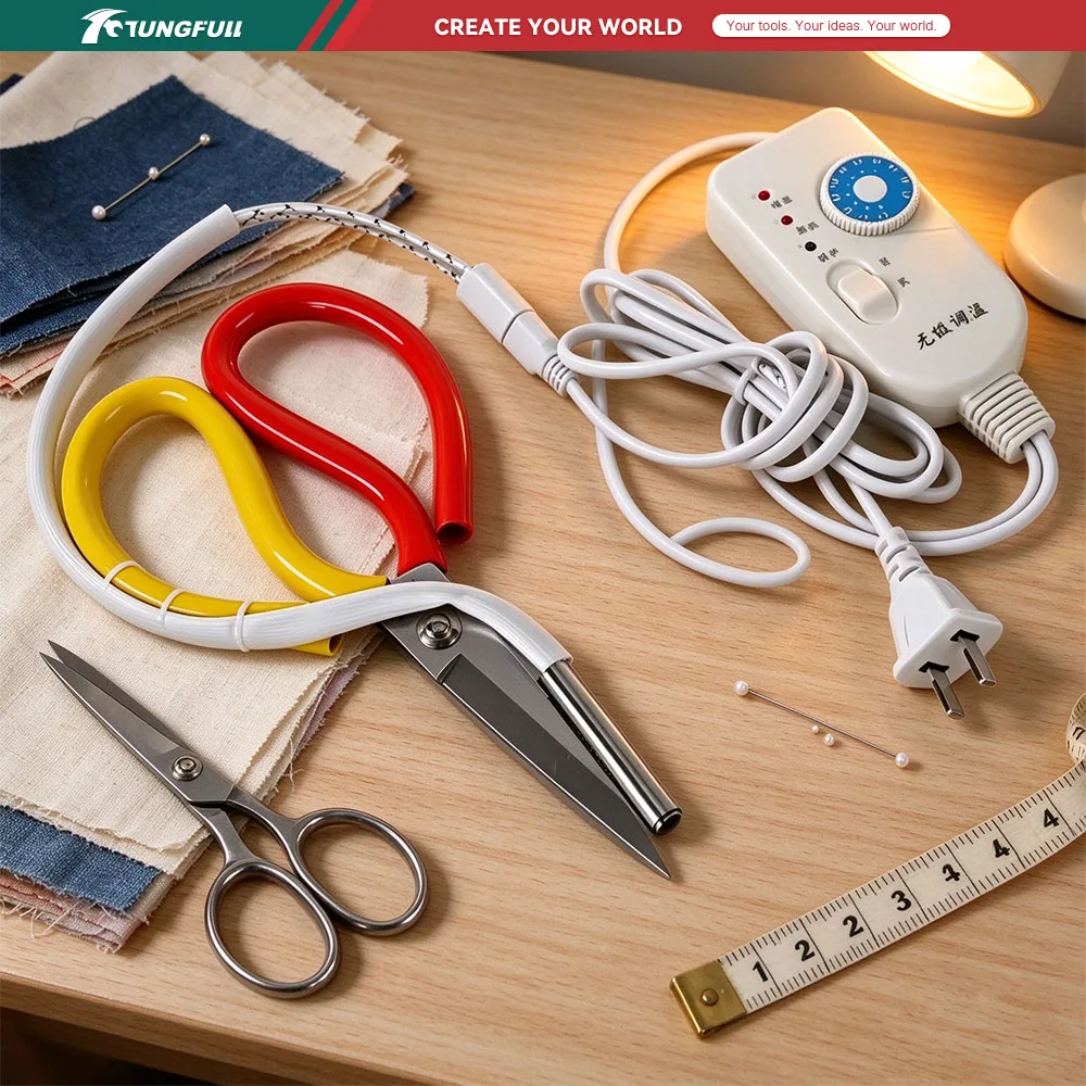 Adjustable Temp Electric Thermal Scissors Hot Cutter for Ribbon Nylon Rope Zipper Label Trimming Tailor DIY Fabric Cutting Tool