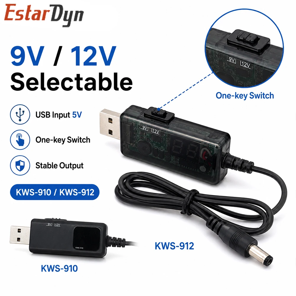 Estardyn USB 5V to 9V/12V Step Up Boost Cable 3.5x1.35mm DC Plug Power Cord for Router Camera LED Strip DIY