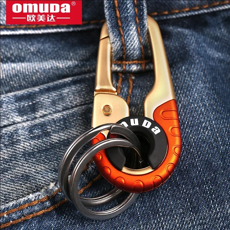 Omuda Golden Keychain Men and Women Couple Car Ring Keychain Metal Car Key Ring Stainless Steel Double Ring