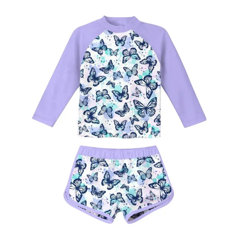 

Children Girls Two Piece Swimwear Long Sleeve Shirts Boxers Quick-Dry Bathing Suit Summer Beach Wear