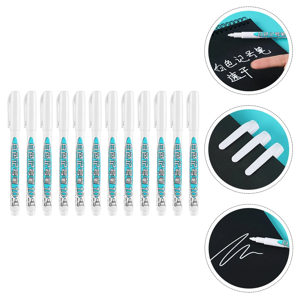 

12Pcs White Paint Marker Pens Multipurpose Waterproof Quick Drying for Paper Plastic Ceramic White Paint Marker