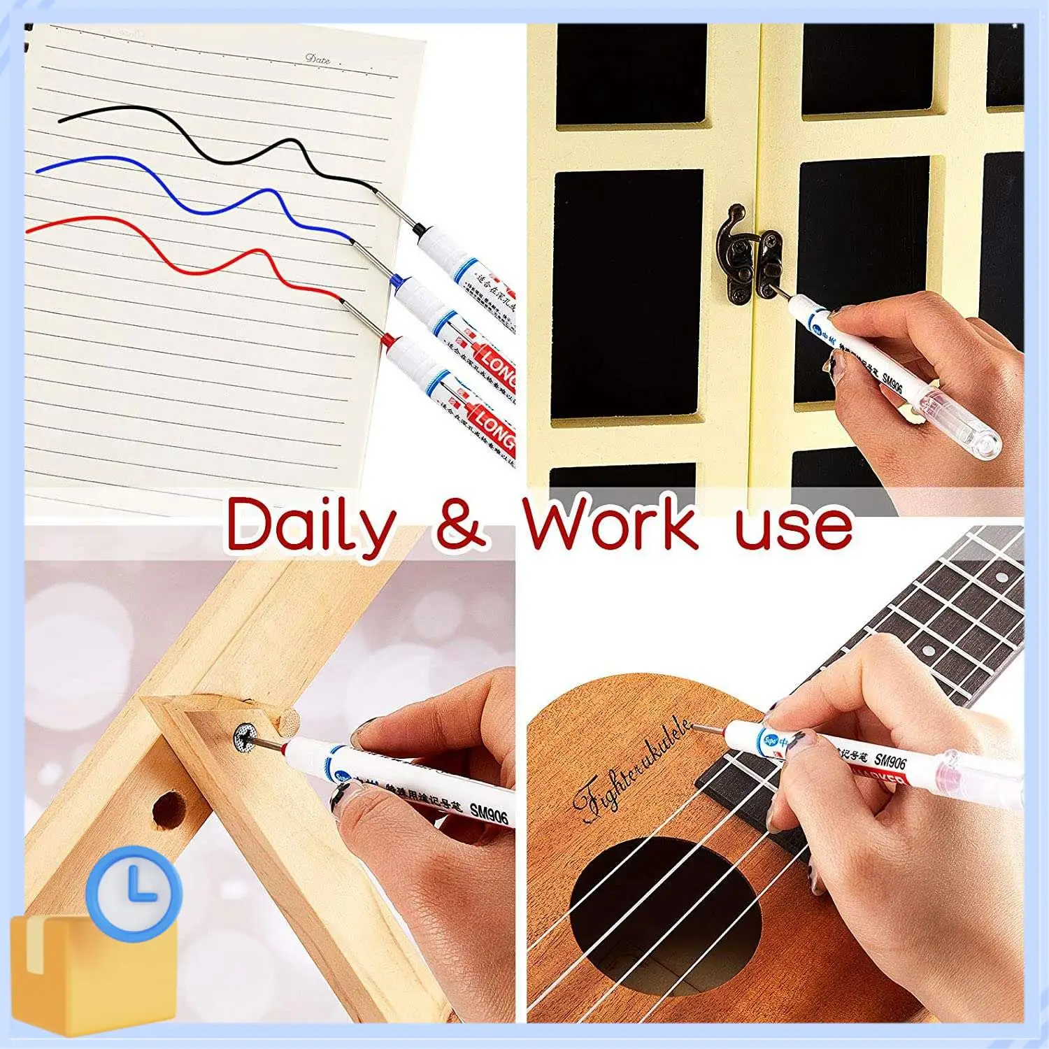 

Popular 6Pcs Long Head Deep Hole Marker Multifunction Long Nosed Marker Deep Drill Hole Carpenter Mark Waterproof Marker Pen